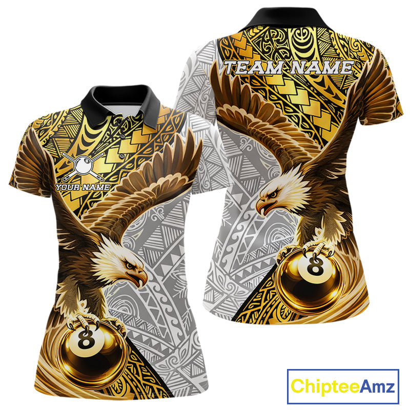 White And Gold Tribal Pattern Billiard Jersey Custom Eagle 8 Ball Billiard Team Shirts