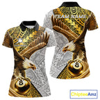 White And Gold Tribal Pattern Billiard Jersey Custom Eagle 8 Ball Billiard Team Shirts