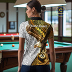 White And Gold Tribal Pattern Billiard Jersey Custom Eagle 8 Ball Billiard Team Shirts
