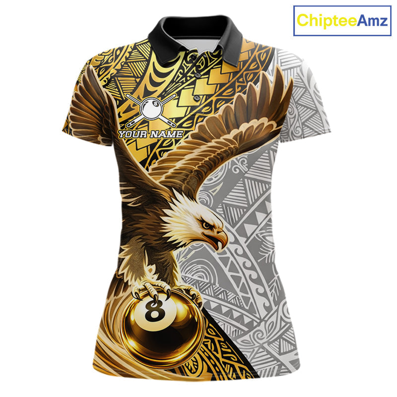 White And Gold Tribal Pattern Billiard Jersey Custom Eagle 8 Ball Billiard Team Shirts