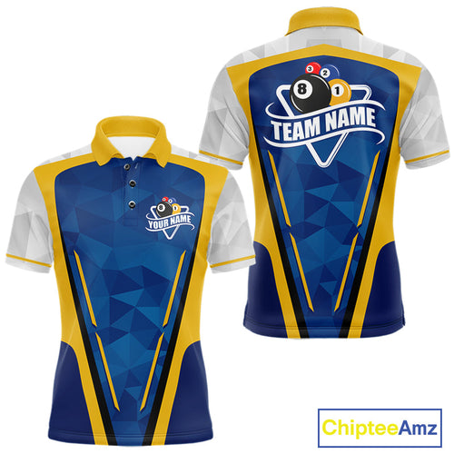 Yellow And Blue Geometric Billiard Shirts Custom Polo & 1/4-Zip Billiard Team Jersey