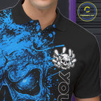 Blue Skull Bowling Jerseys Bowling Polo, 1/4 Zip Shirt Custom Bowling Team Shirt Bowlers