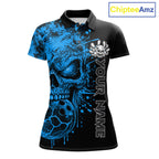 Blue Skull Bowling Jerseys Bowling Polo, 1/4 Zip Shirt Custom Bowling Team Shirt Bowlers