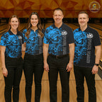 Blue Skull Bowling Jerseys Bowling Polo, 1/4 Zip Shirt Custom Bowling Team Shirt Bowlers