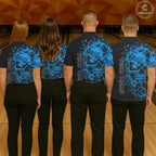 Blue Skull Bowling Jerseys Bowling Polo, 1/4 Zip Shirt Custom Bowling Team Shirt Bowlers