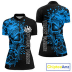 Blue Skull Bowling Jerseys Bowling Polo, 1/4 Zip Shirt Custom Bowling Team Shirt Bowlers
