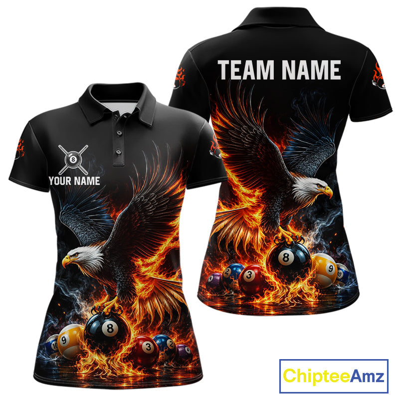 8-Ball & 9-Ball Flame Pool Billiard Polo & 1/4-Zip Shirt Custom Eagle Billiard Team Attire