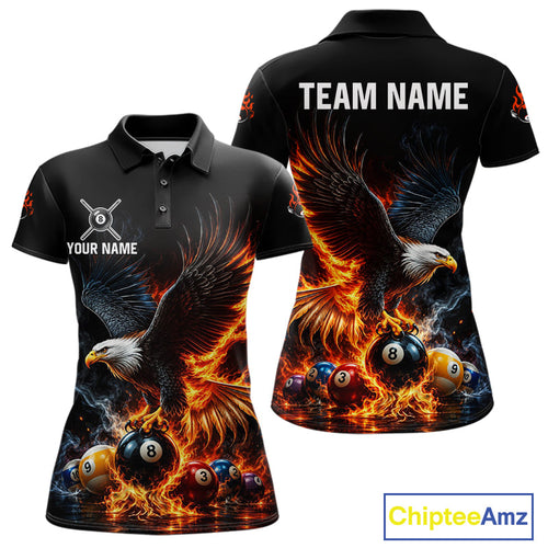 8-Ball & 9-Ball Flame Pool Billiard Polo & 1/4-Zip Shirt Custom Eagle Billiard Team Attire