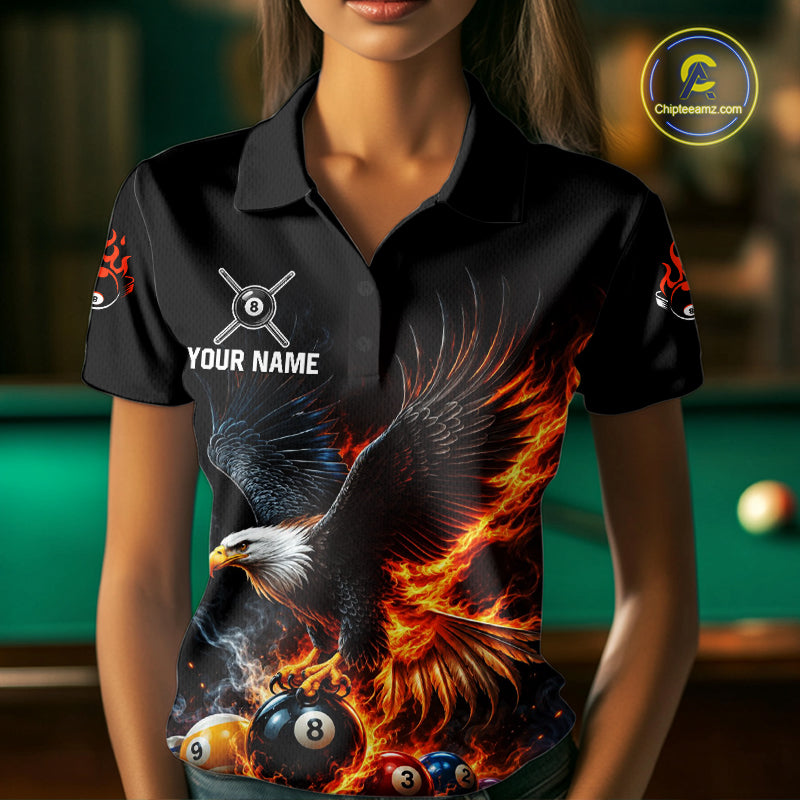 8-Ball & 9-Ball Flame Pool Billiard Polo & 1/4-Zip Shirt Custom Eagle Billiard Team Attire