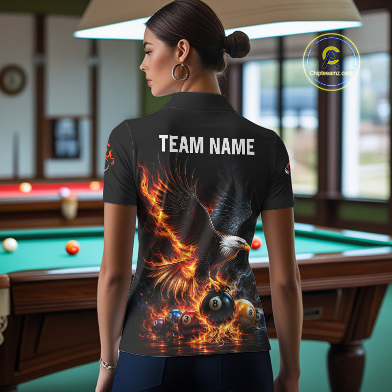 8-Ball & 9-Ball Flame Pool Billiard Polo & 1/4-Zip Shirt Custom Eagle Billiard Team Attire
