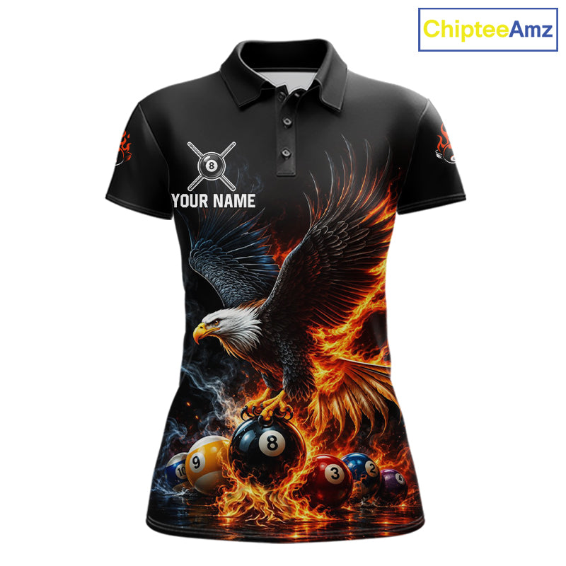 8-Ball & 9-Ball Flame Pool Billiard Polo & 1/4-Zip Shirt Custom Eagle Billiard Team Attire