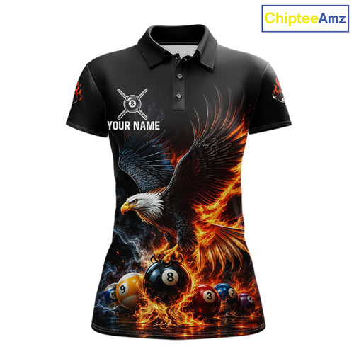 8-Ball & 9-Ball Flame Pool Billiard Polo & 1/4-Zip Shirt Custom Eagle Billiard Team Attire
