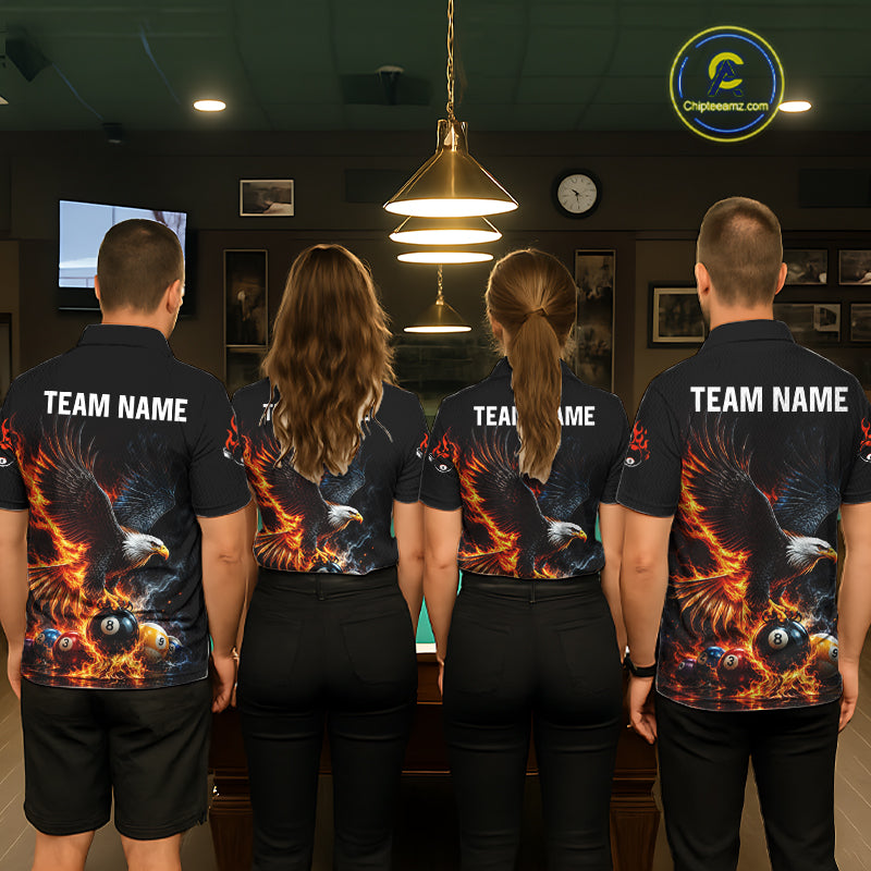 8-Ball & 9-Ball Flame Pool Billiard Polo & 1/4-Zip Shirt Custom Eagle Billiard Team Attire