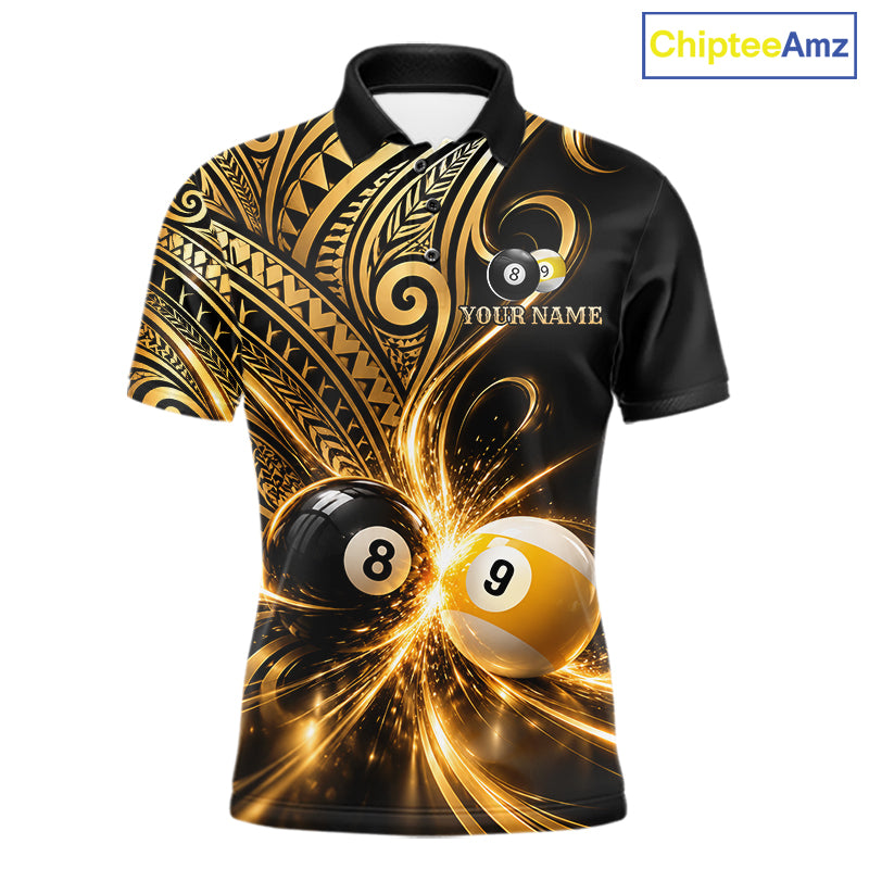 Custom Gold Polynesian Tribal Pool Polo 1/4-Zip Shirt 8 Ball 9 Ball Light Billiard Team Jersey