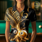 Custom Gold Polynesian Tribal Pool Polo 1/4-Zip Shirt 8 Ball 9 Ball Light Billiard Team Jersey