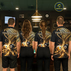 Custom Gold Polynesian Tribal Pool Polo 1/4-Zip Shirt 8 Ball 9 Ball Light Billiard Team Jersey