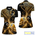 Custom Gold Polynesian Tribal Pool Polo 1/4-Zip Shirt 8 Ball 9 Ball Light Billiard Team Jersey