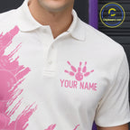 White & Pink Bowling Ball Pattern Bowling Shirt Custom Polo & Quarter-Zip Bowling Team Jersey
