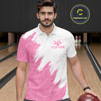 White & Pink Bowling Ball Pattern Bowling Shirt Custom Polo & Quarter-Zip Bowling Team Jersey