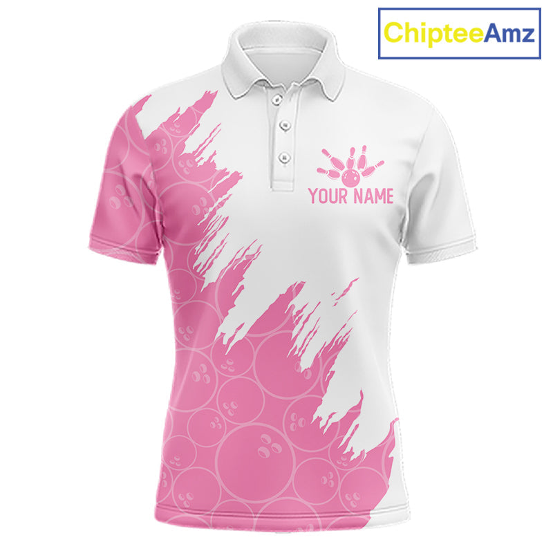 White & Pink Bowling Ball Pattern Bowling Shirt Custom Polo & Quarter-Zip Bowling Team Jersey