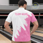 White & Pink Bowling Ball Pattern Bowling Shirt Custom Polo & Quarter-Zip Bowling Team Jersey
