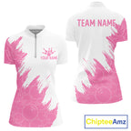 White & Pink Bowling Ball Pattern Bowling Shirt Custom Polo & Quarter-Zip Bowling Team Jersey