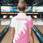 White & Pink Bowling Ball Pattern Bowling Shirt Custom Polo & Quarter-Zip Bowling Team Jersey