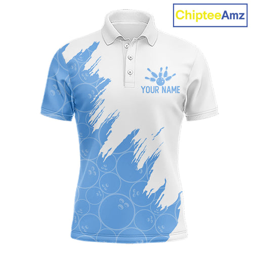White & Blue Bowling Ball Pattern Bowling Shirt Custom Polo & Quarter-Zip Bowling Team Jersey