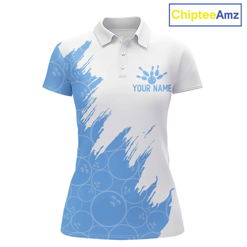 White & Blue Bowling Ball Pattern Bowling Shirt Custom Polo & Quarter-Zip Bowling Team Jersey