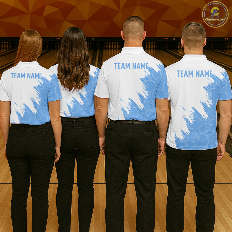 White & Blue Bowling Ball Pattern Bowling Shirt Custom Polo & Quarter-Zip Bowling Team Jersey