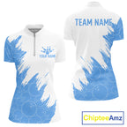 White & Blue Bowling Ball Pattern Bowling Shirt Custom Polo & Quarter-Zip Bowling Team Jersey