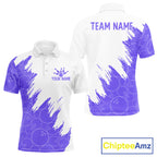 White & Purple Bowling Ball Pattern Bowling Shirt Custom Polo & Quarter-Zip Bowling Team Jersey