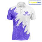 White & Purple Bowling Ball Pattern Bowling Shirt Custom Polo & Quarter-Zip Bowling Team Jersey