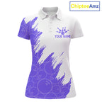 White & Purple Bowling Ball Pattern Bowling Shirt Custom Polo & Quarter-Zip Bowling Team Jersey