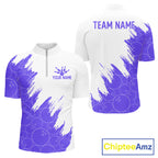 White & Purple Bowling Ball Pattern Bowling Shirt Custom Polo & Quarter-Zip Bowling Team Jersey