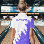 White & Purple Bowling Ball Pattern Bowling Shirt Custom Polo & Quarter-Zip Bowling Team Jersey