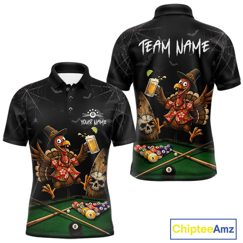 Funny Turkey Jumping With Beer Halloween Pool Billiard Shirt Custom Halloween Billiard Jersey