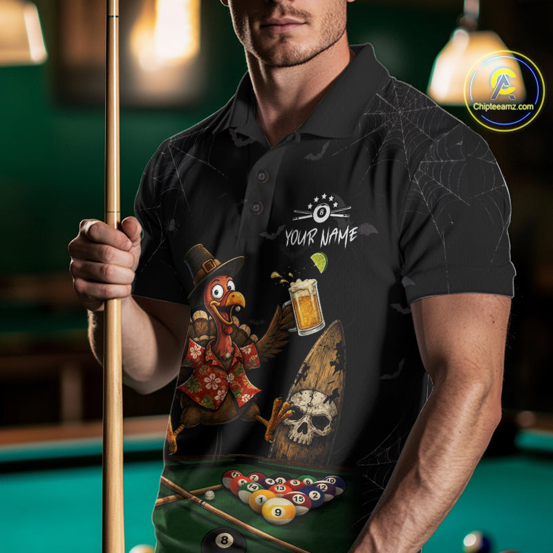 Funny Turkey Jumping With Beer Halloween Pool Billiard Shirt Custom Halloween Billiard Jersey
