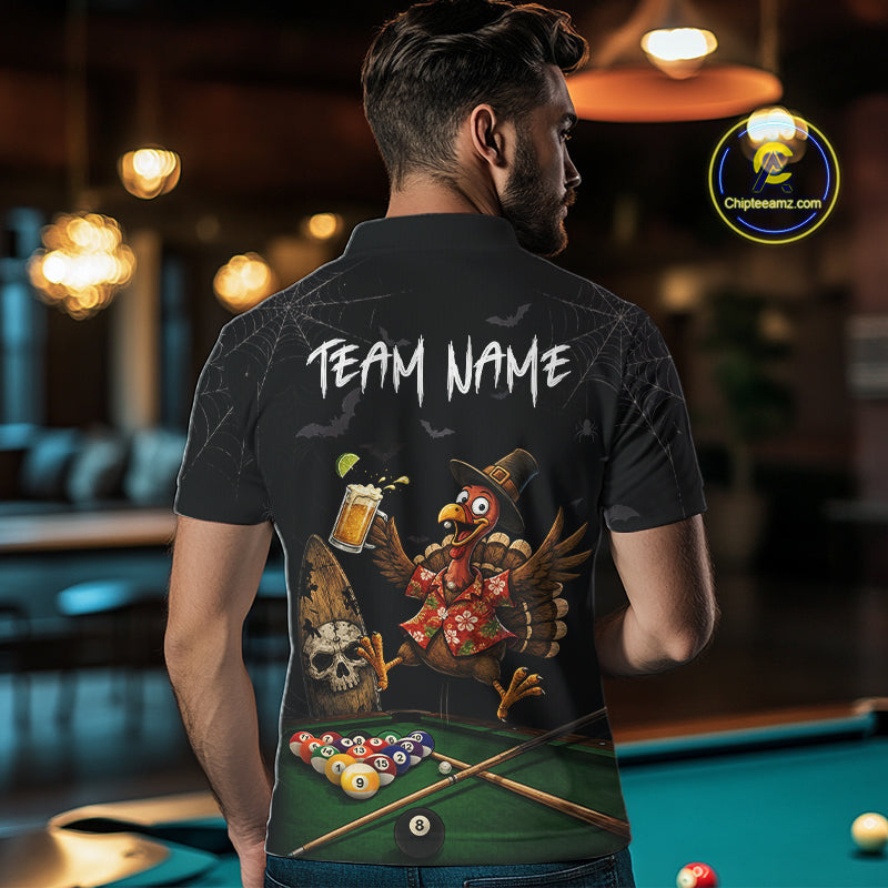 Funny Turkey Jumping With Beer Halloween Pool Billiard Shirt Custom Halloween Billiard Jersey
