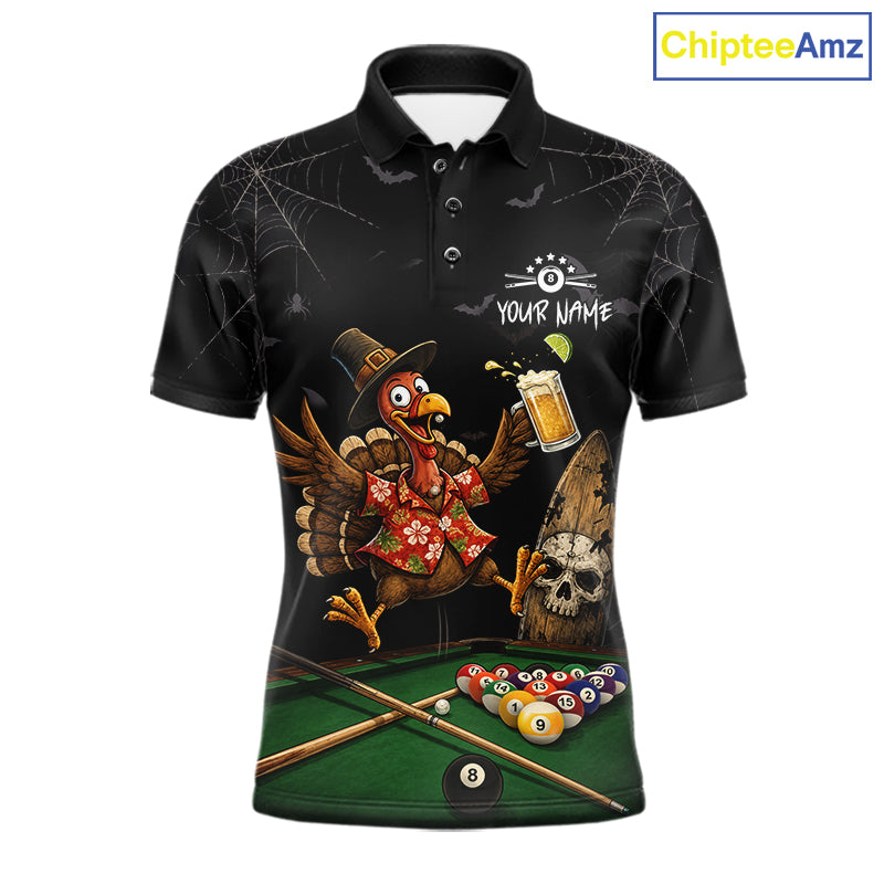 Funny Turkey Jumping With Beer Halloween Pool Billiard Shirt Custom Halloween Billiard Jersey