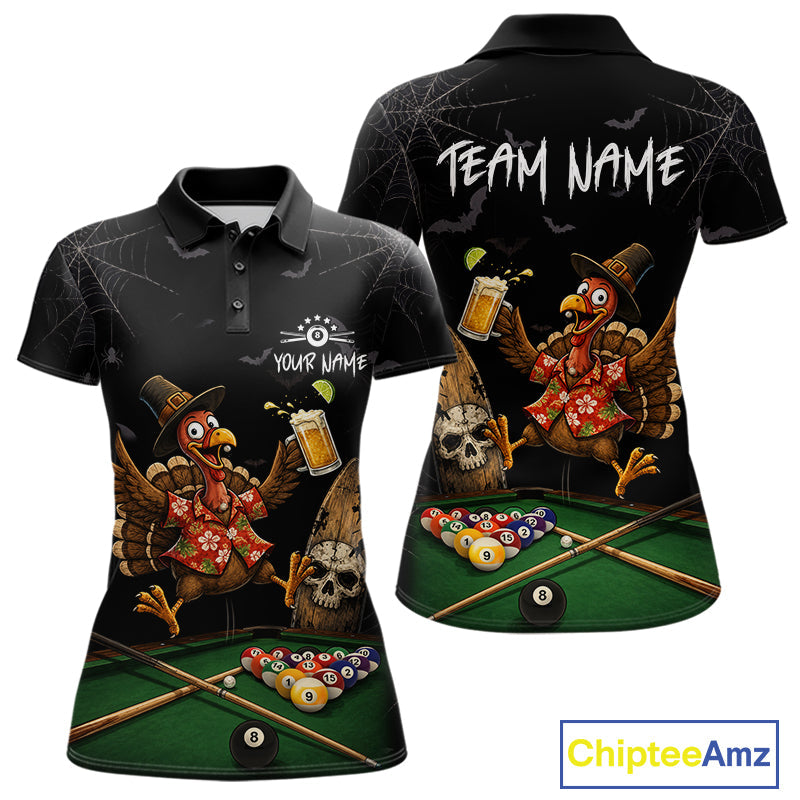Funny Turkey Jumping With Beer Halloween Pool Billiard Shirt Custom Halloween Billiard Jersey