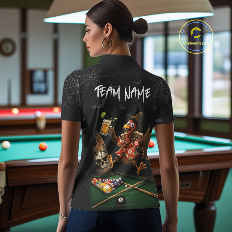 Funny Turkey Jumping With Beer Halloween Pool Billiard Shirt Custom Halloween Billiard Jersey