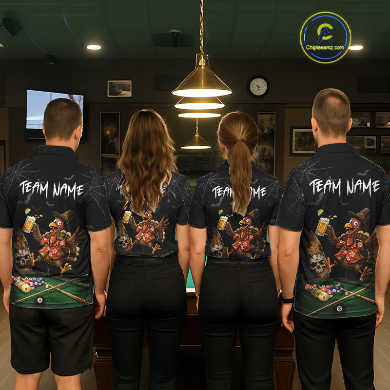 Funny Turkey Jumping With Beer Halloween Pool Billiard Shirt Custom Halloween Billiard Jersey