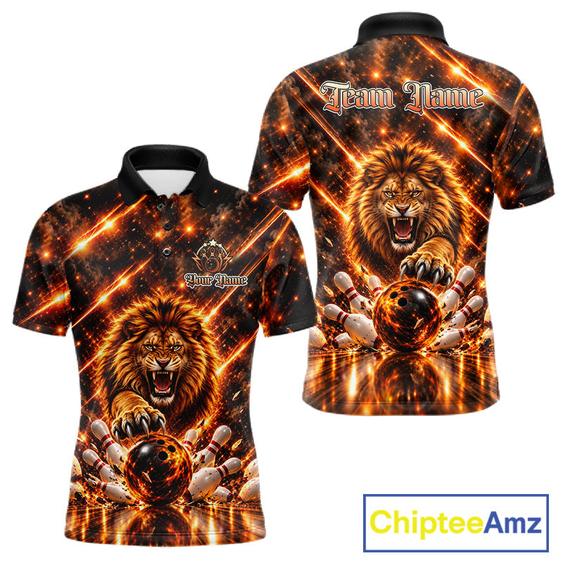 Fire Lion Bowling Shirt Custom Lion Thunder Bowler Polo 1/4-Zip Jersey Bowling Team League