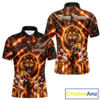 Fire Lion Bowling Shirt Custom Lion Thunder Bowler Polo 1/4-Zip Jersey Bowling Team League