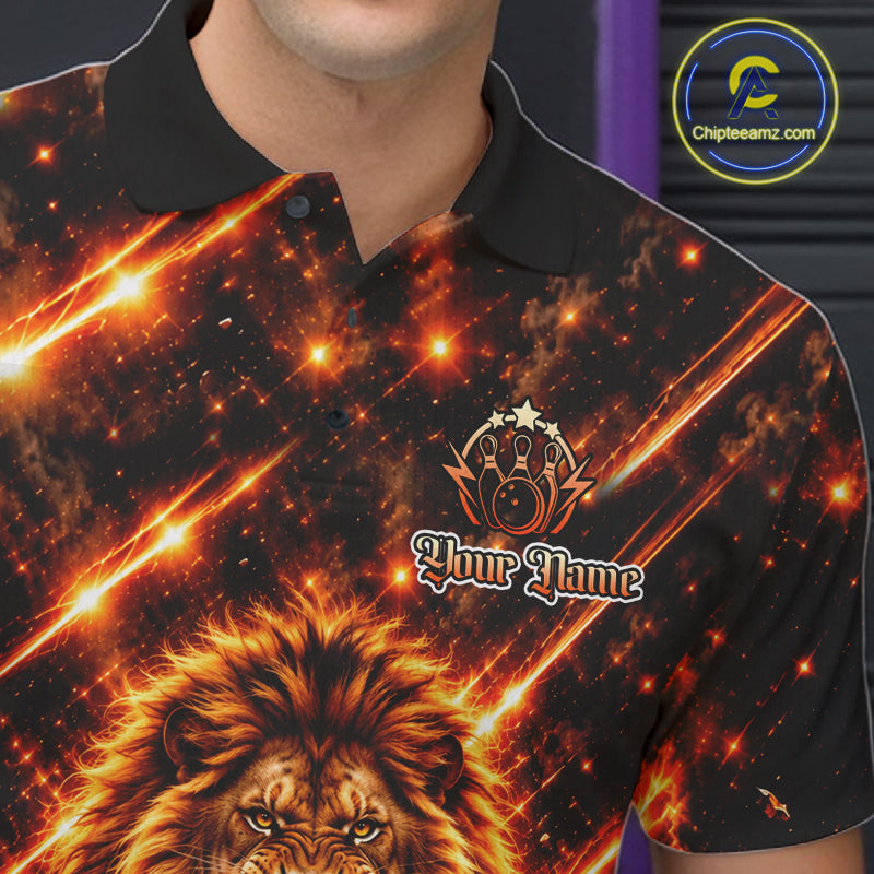 Fire Lion Bowling Shirt Custom Lion Thunder Bowler Polo 1/4-Zip Jersey Bowling Team League