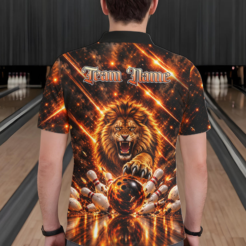 Fire Lion Bowling Shirt Custom Lion Thunder Bowler Polo 1/4-Zip Jersey Bowling Team League