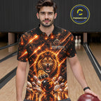 Fire Lion Bowling Shirt Custom Lion Thunder Bowler Polo 1/4-Zip Jersey Bowling Team League