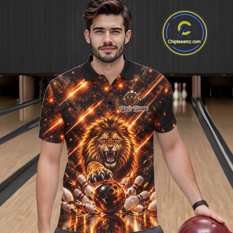 Fire Lion Bowling Shirt Custom Lion Thunder Bowler Polo 1/4-Zip Jersey Bowling Team League