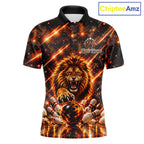 Fire Lion Bowling Shirt Custom Lion Thunder Bowler Polo 1/4-Zip Jersey Bowling Team League